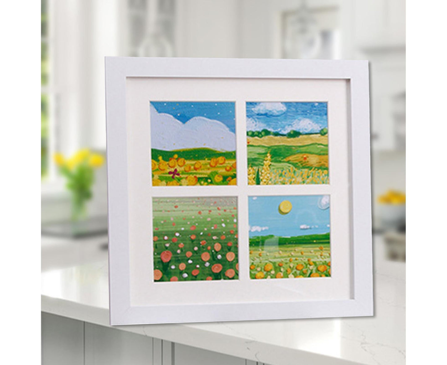 1 Set Painting Frame Not Easily Deformed Sturdy Square 4/9 Grids Picture Display Stands Home Supply - White