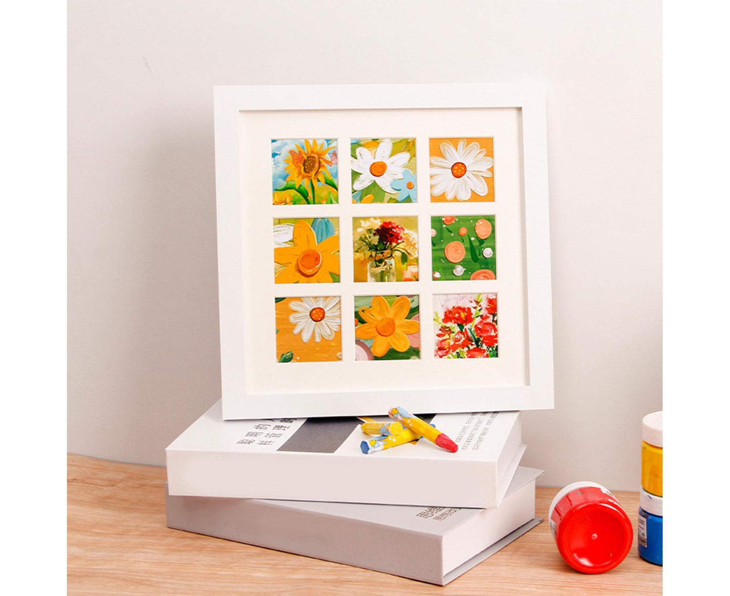 1 Set Painting Frame Not Easily Deformed Sturdy Square 4/9 Grids Picture Display Stands Home Supply - White