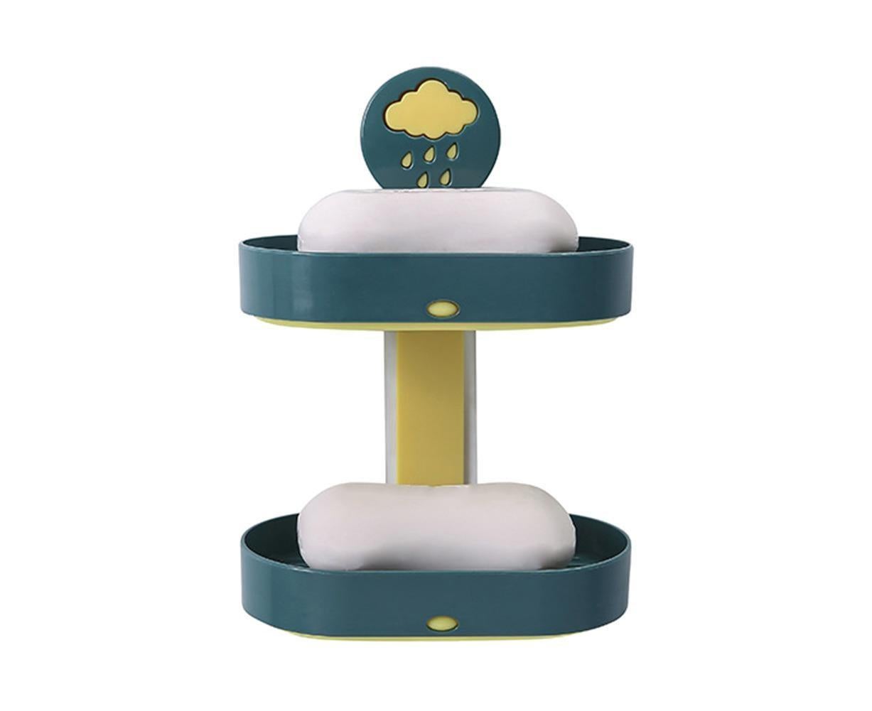 2-layer Cute Cloud Punch Free Soap Storage Box Draining Rack Bathroom Organizer-Light Blue