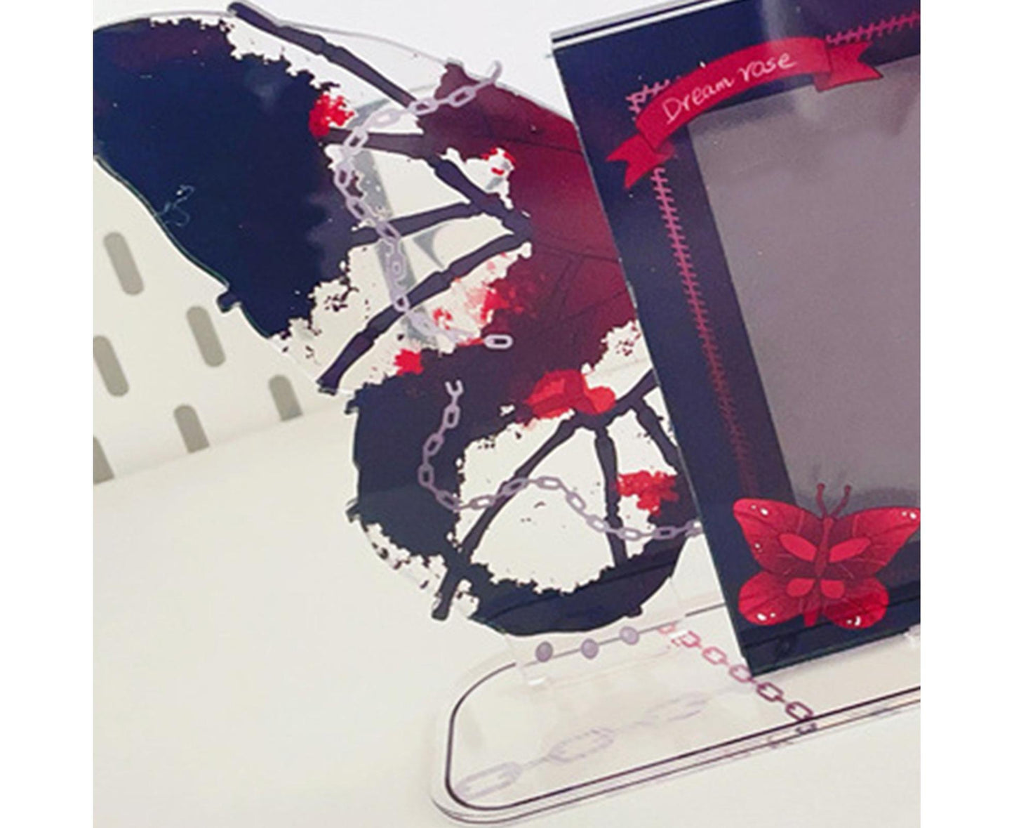 Acrylic Photocard Holder Rose Lily Flower Theme Heavy Duty Standing Mini Photo Stand Picture Display Frame Table Decoration - Red