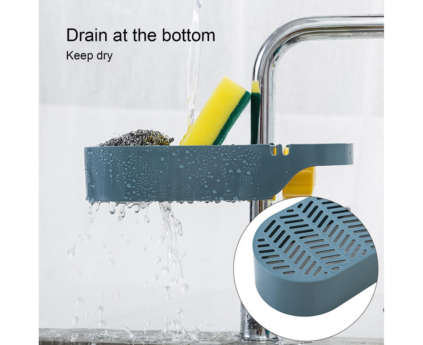 Drain Basket Multi-use Hollow Plastic Creative Soap Sponge Sink Rack Holder for Kitchen-Blue