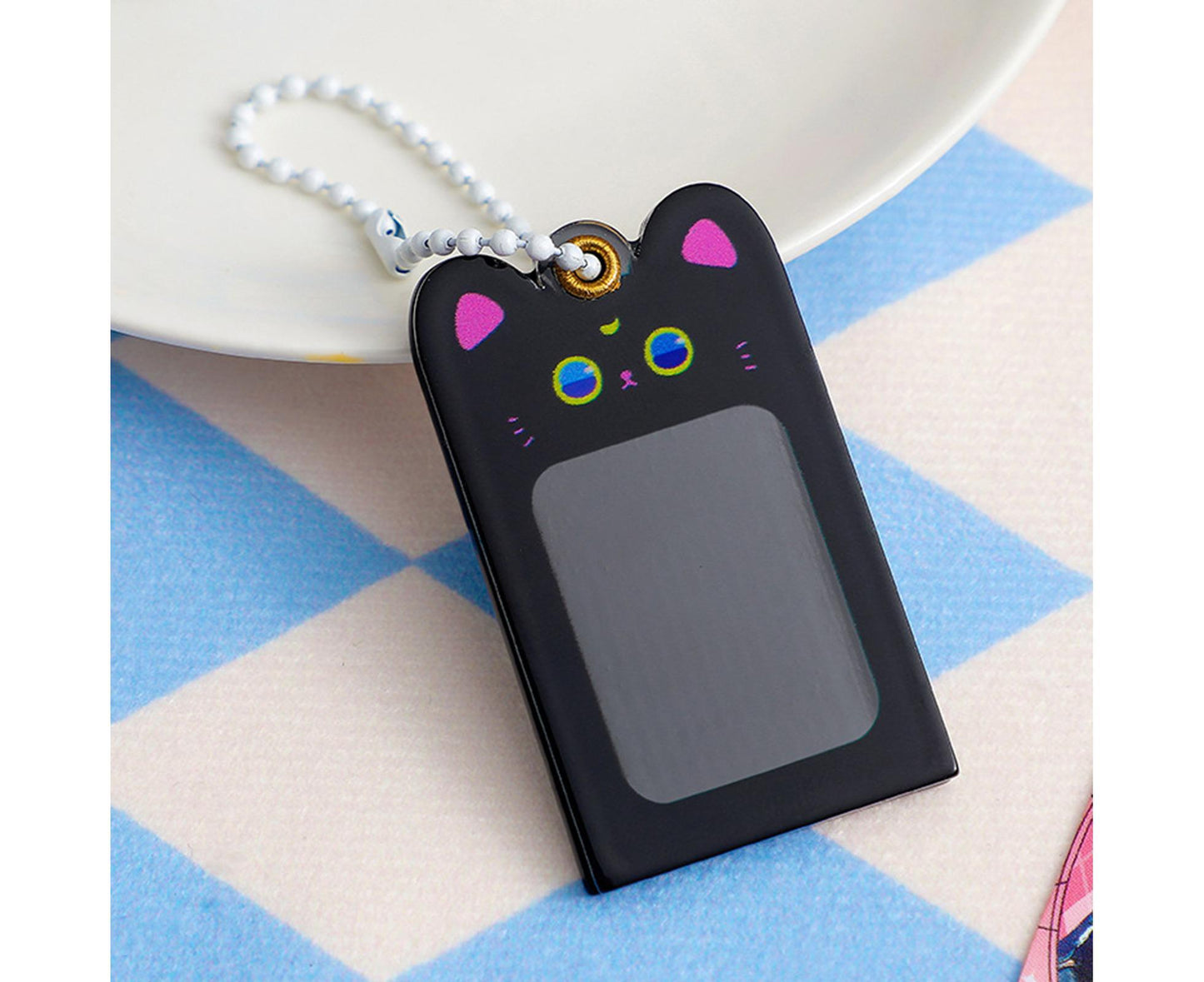Photo Keychain Creative Acrylic Cartoon Cat Photo Frame Hanging Pendant for Daily Use-Black