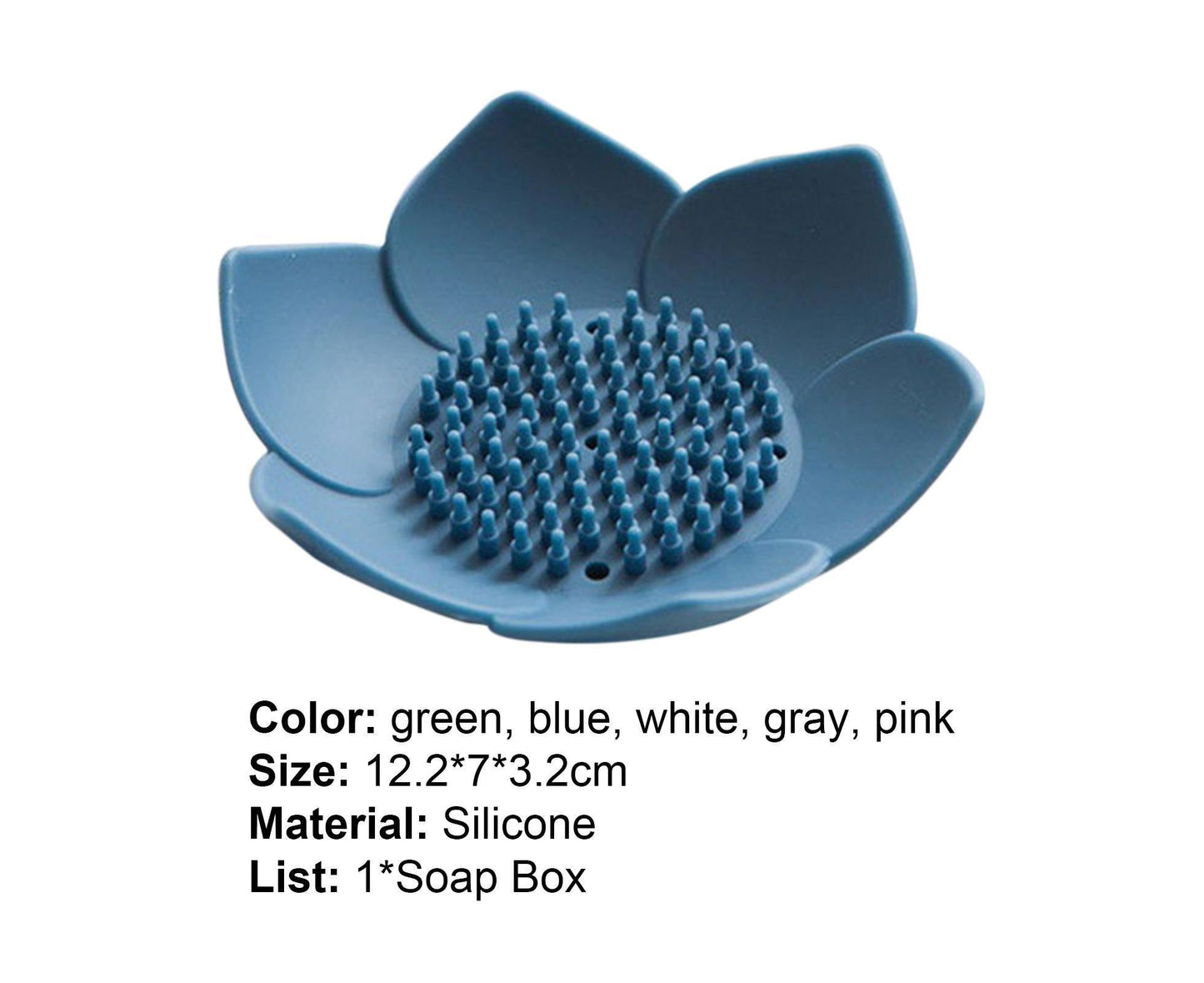 Soap Box Non-slip Lightweight Lotus Shape Box Silicone Draining Soap Dish for Home-Blue