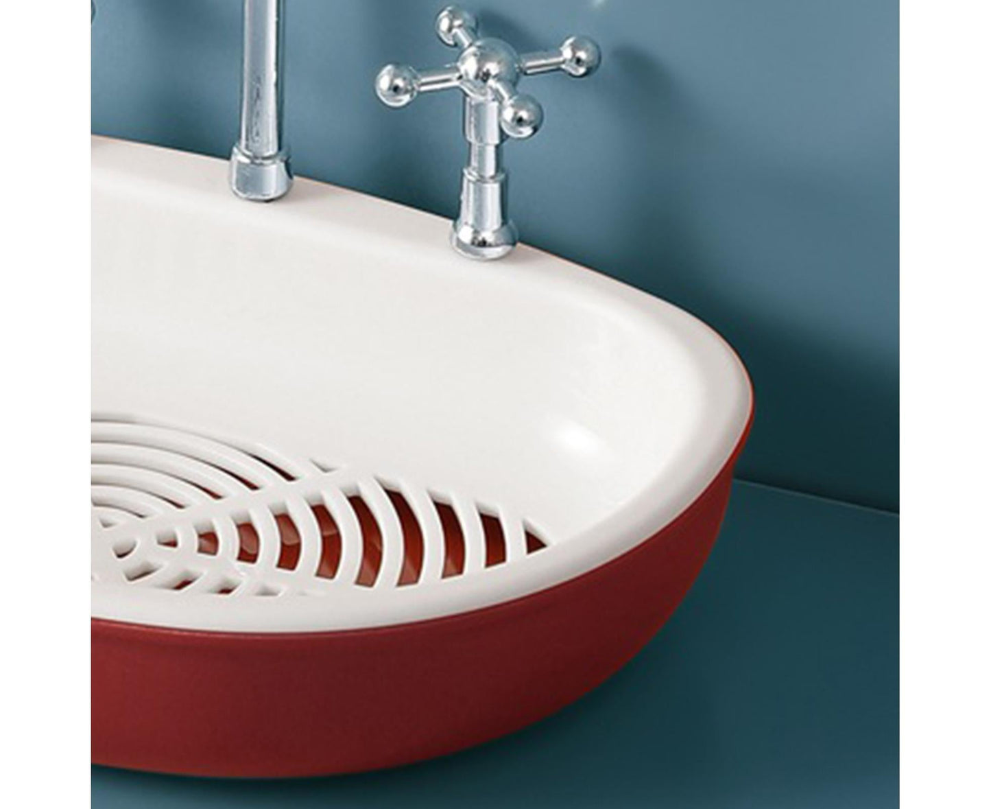 Soap Dish Creative Punch-free Double Layers Vanity Sink Shape Draining Soap Dish Bathroom Accessory-Wine Red