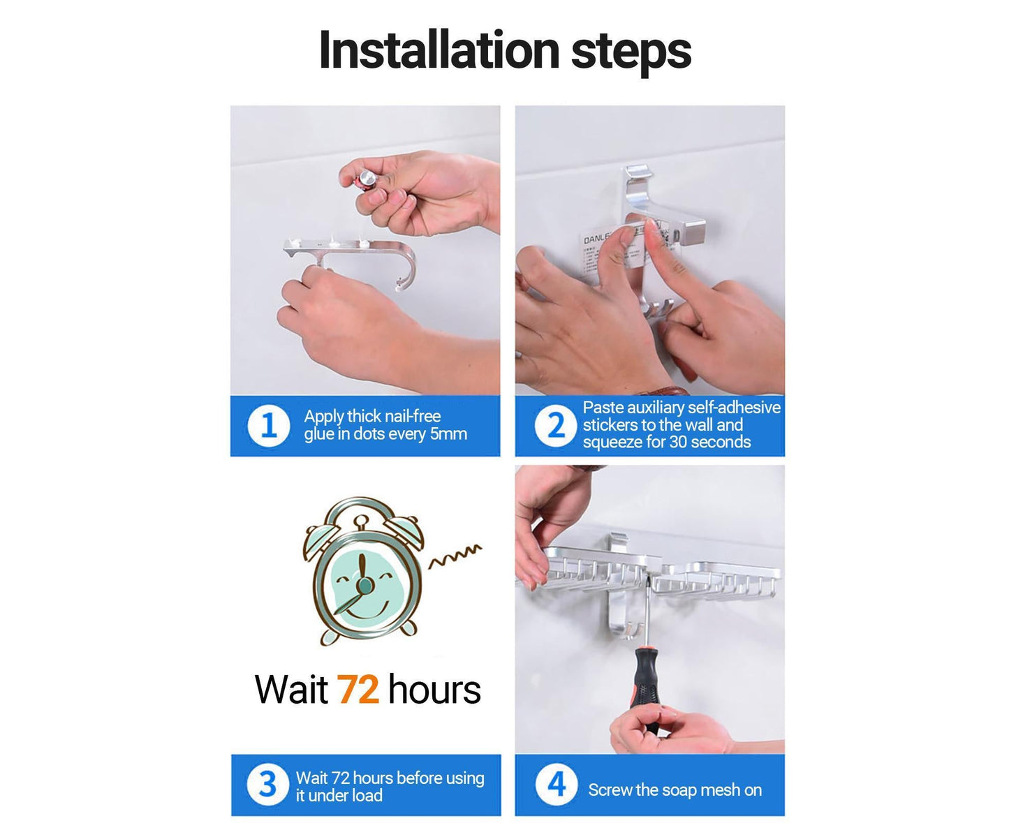 Soap Holder Easy-Installation Hollow Design Square-Shaped Punch-free Soap Drain Box for Home-Silver