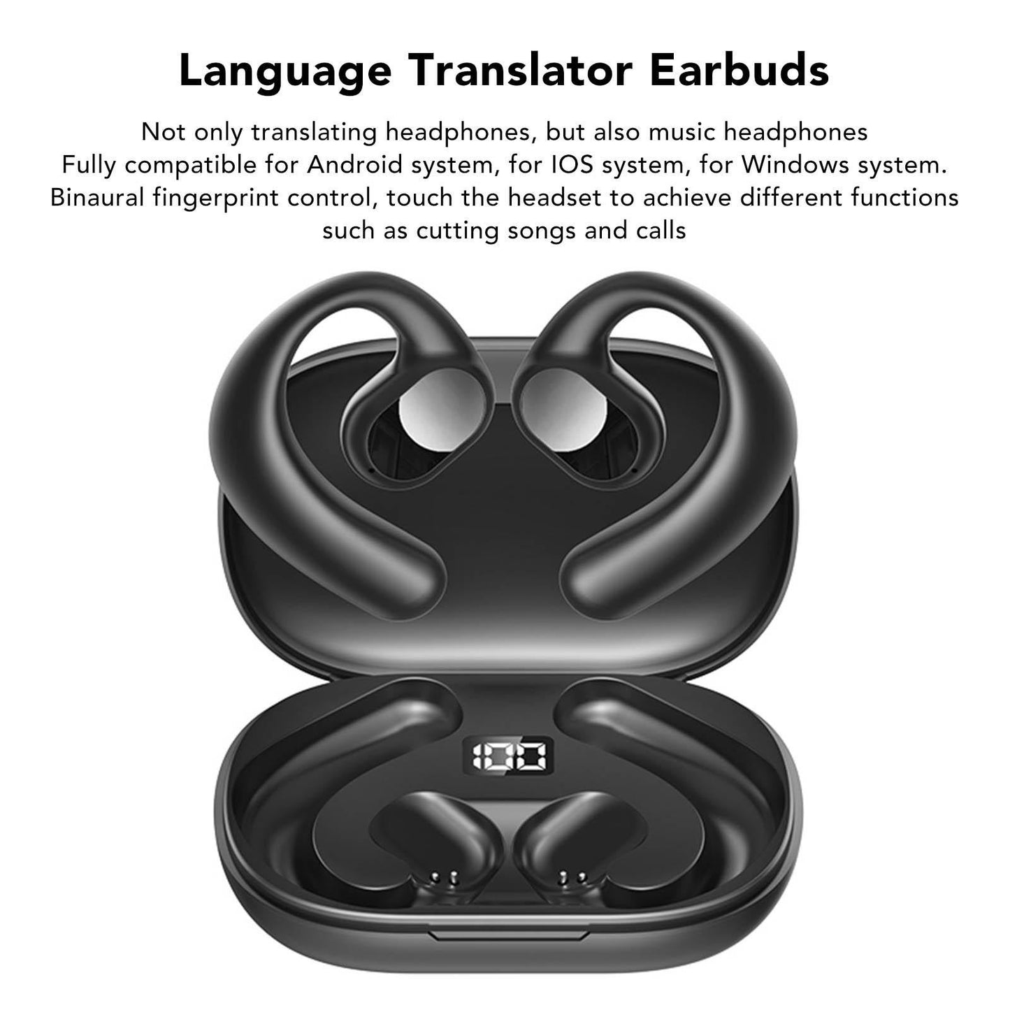 Language Translator Earbuds Multifunction Noise Reduction 144 Kinds Languages Real Time Translation Headphone Black