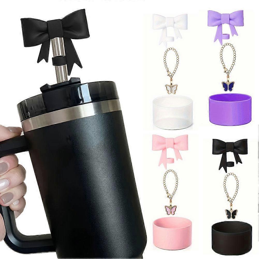 Bow Straw Cap For Stanley Cup Kettle Set with Lobster Buckle & Bow Chain