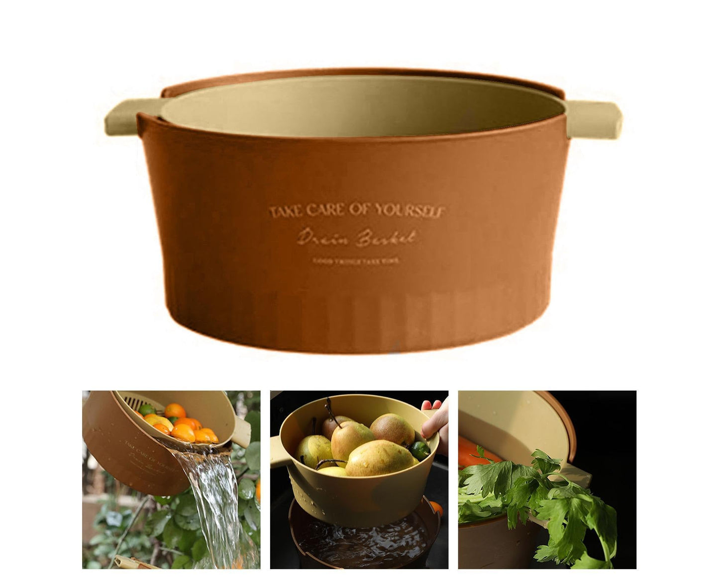 Multifunctional Drain Basket Burrs-free Plastic Double-Layer-Brown S