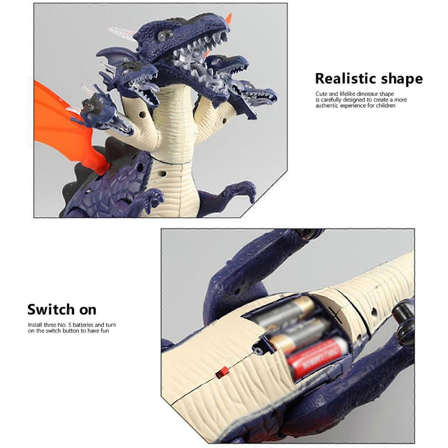 Electric Dinosaur With Five Heads, Walking Dinosaur, Dinosaur Robot, With Realistic Dinosaur, Moves While Making Roaring Sound
