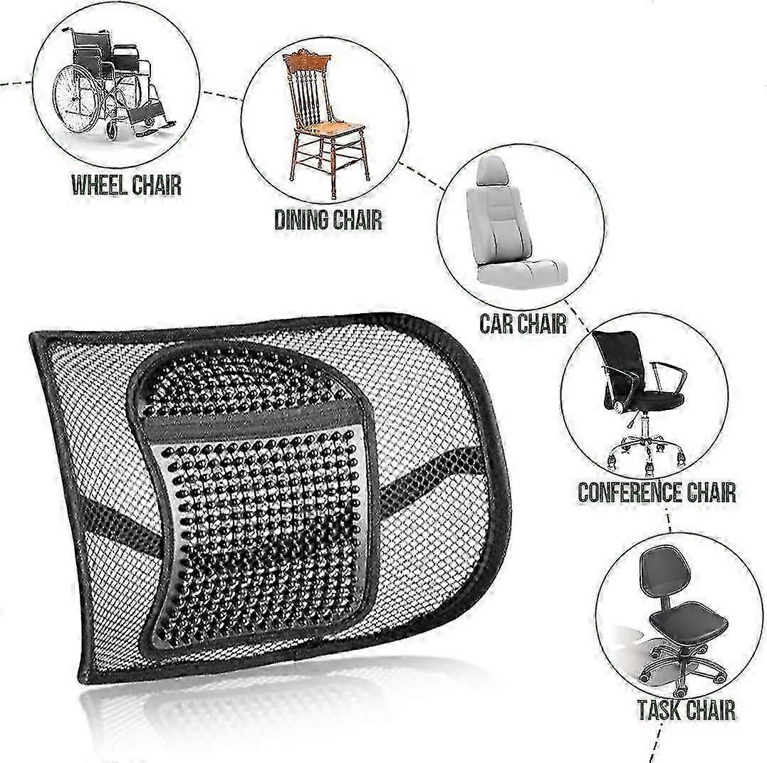 Mesh Lumbar Support - Breathable Back Cushion with Elastic Straps for Chair or Car