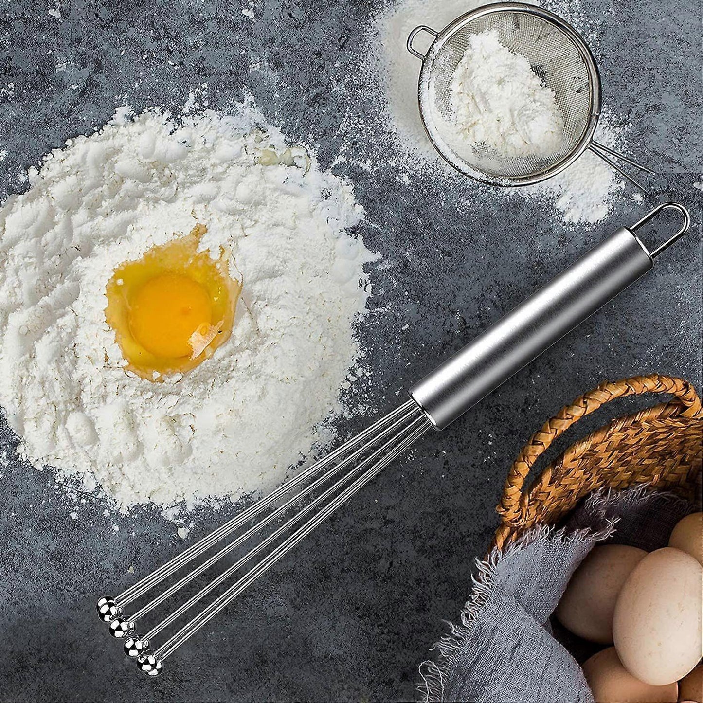 2pcs Stainless Steel Ball Whisk Set - Hand Whisks for Cooking and Mixing