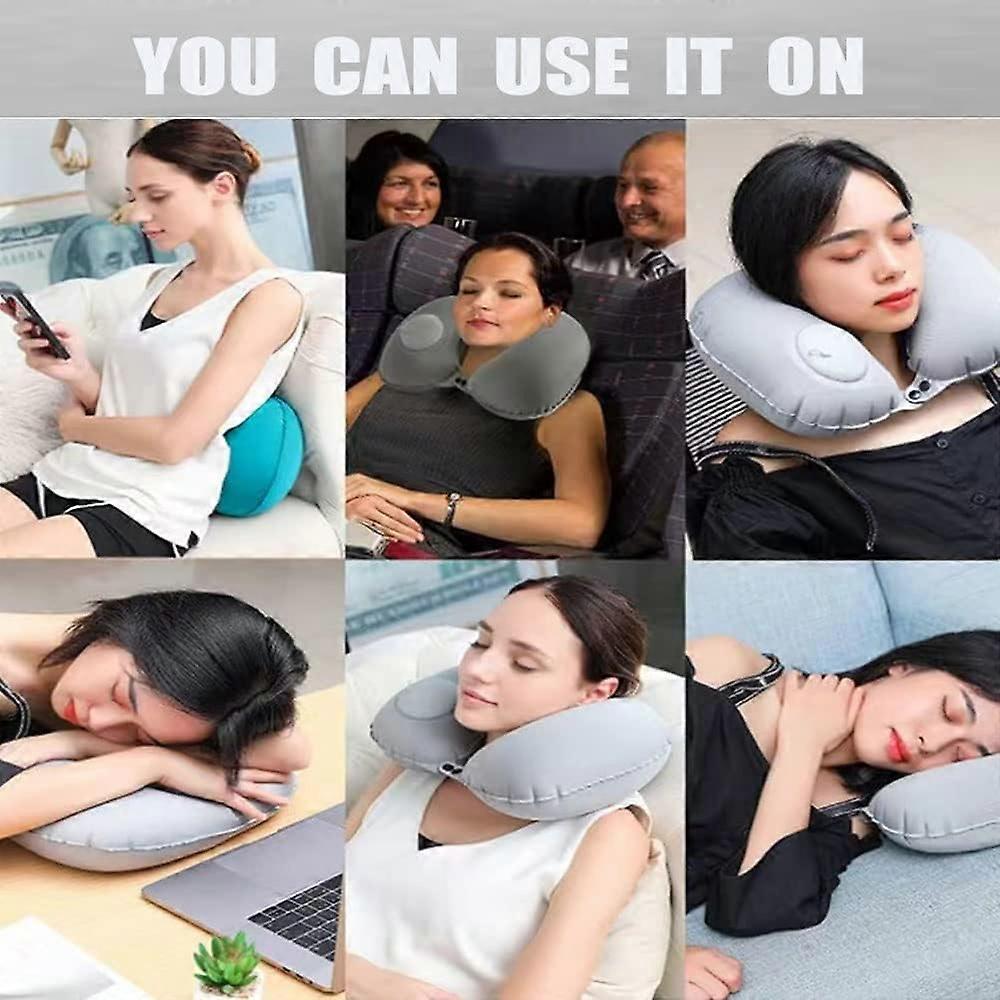 U-Shaped Inflatable Travel Neck Pillow - Soft Velvet Air Pillow for Flights,Car,Office