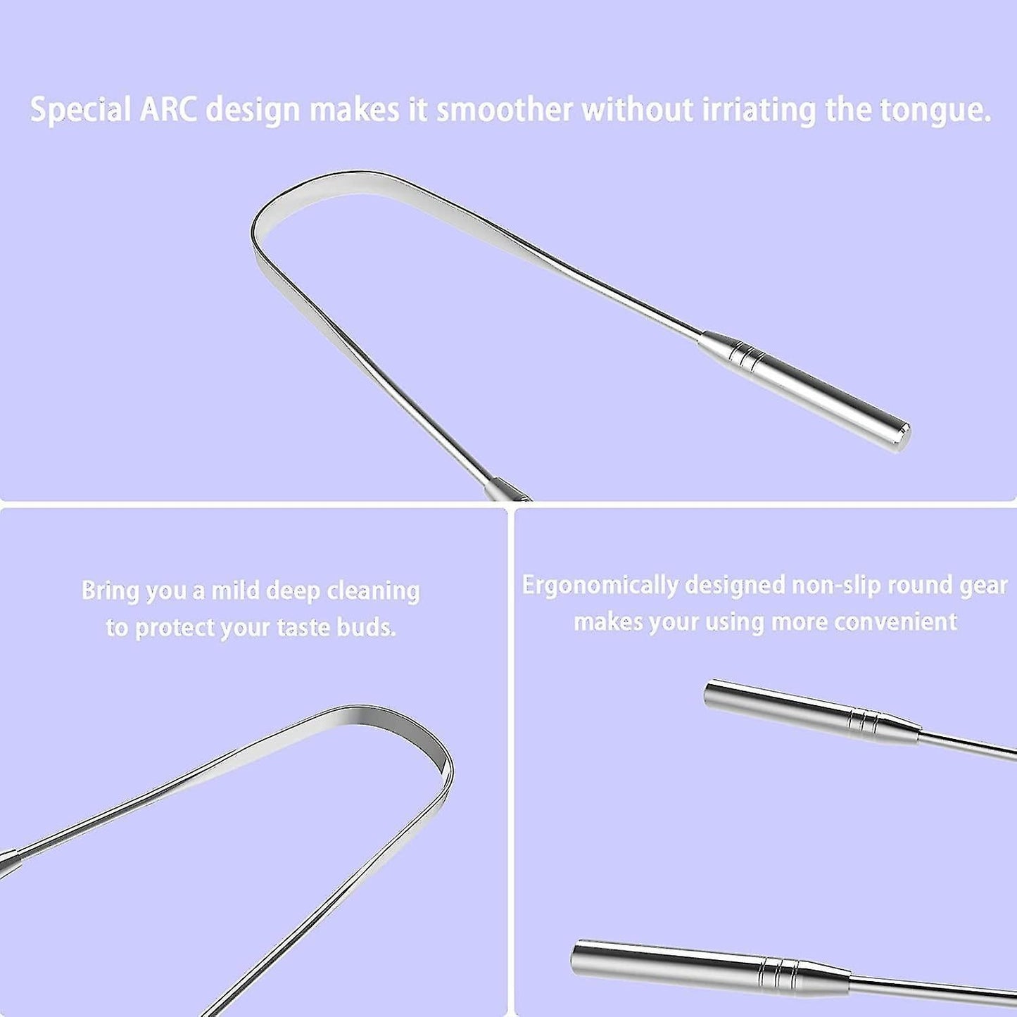 3 Pack Tongue Scrapers with Case, Stainless Steel Tongue Cleaner for Adults & Babies