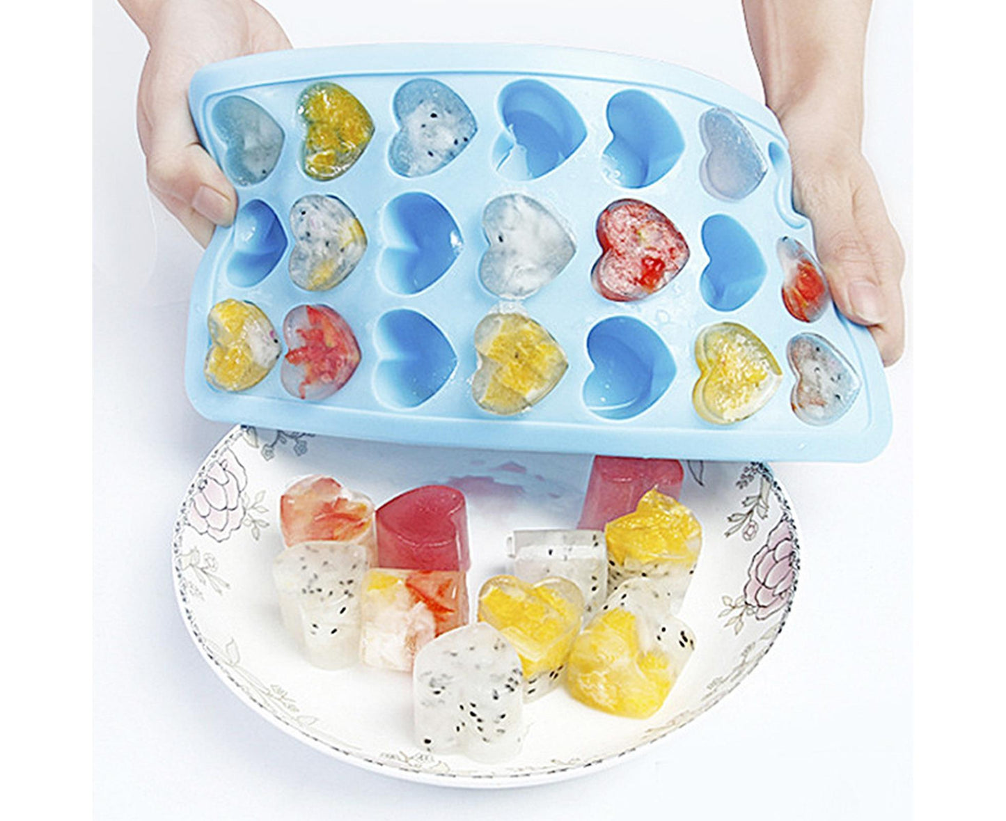 Ice Mold Portable Easy Clean Silicone Anti-slip Heart-shaped 21 Grids Ice Cube Mould for Home-Blue
