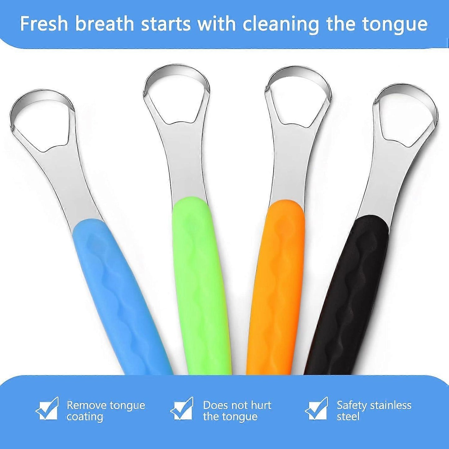 4PCS Stainless Steel Tongue Scrapers for Adults & Babies - Metal Tongue Cleaner for Bad Breath