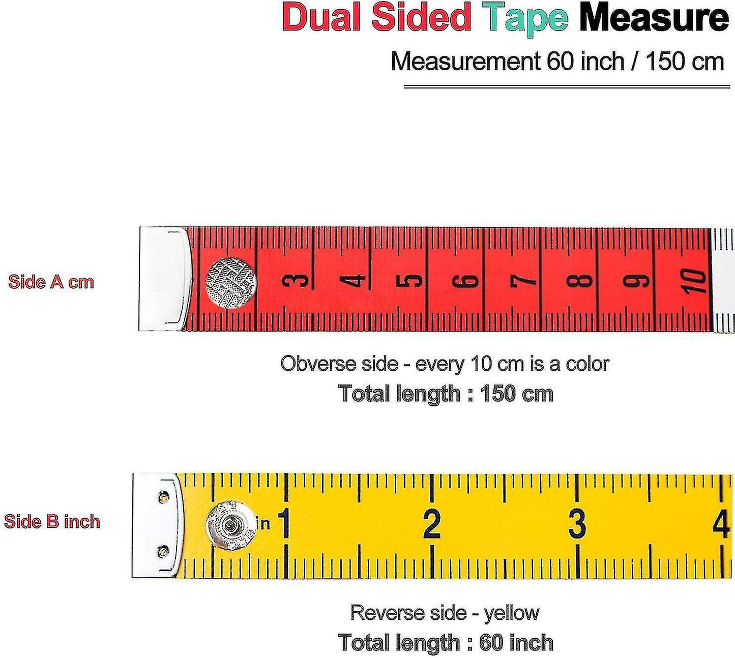 60in/150cm Soft Multicolor Tape Measure for Craft and Body Measuring