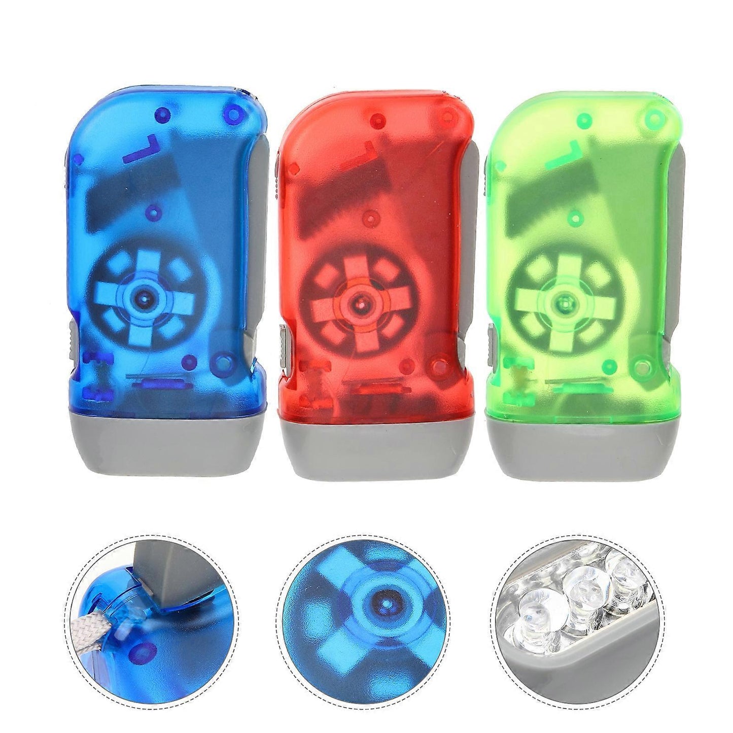 3pcs Hand Crank Flashlights Small 3-LED Emergency Colorful Portable Flashlights