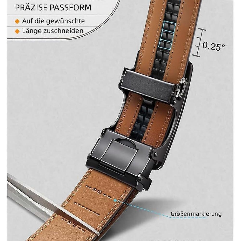 Men's 130cm Leather Ratchet Belt, Adjustable Slide Buckle