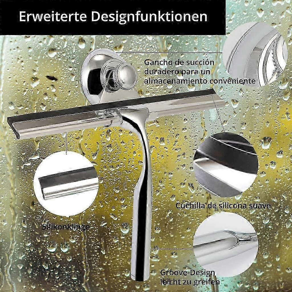 Stainless Steel Shower Squeegee with Wall Hanger, No Drill Glass/Window Wiper