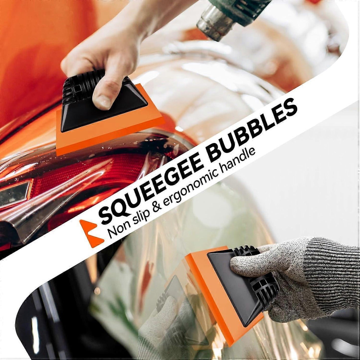 2pcs Orange Window Tint Squeegees, Non-Slip Rubber Handle PPF Tools