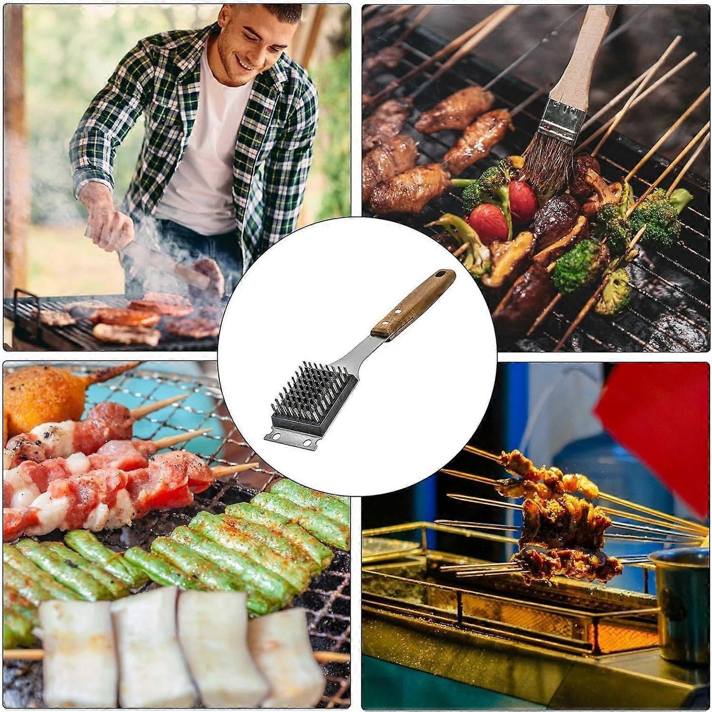 Triple Grill Cleaning Brush with Scraper, BBQ Tool
