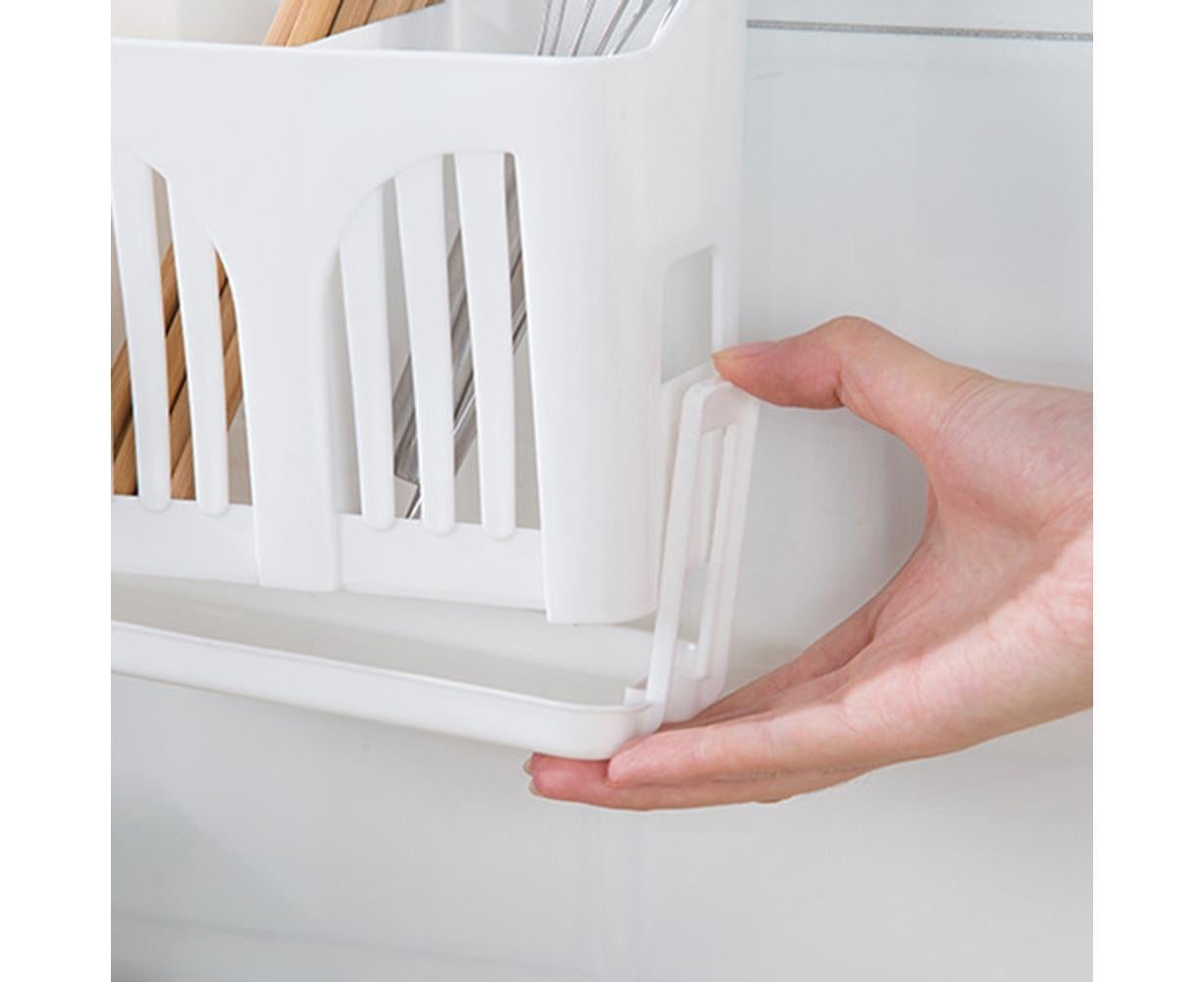 Home Chopsticks Cage Wall-mounted Drain Storage Rack Fork Knife Spoon Holder-Beige