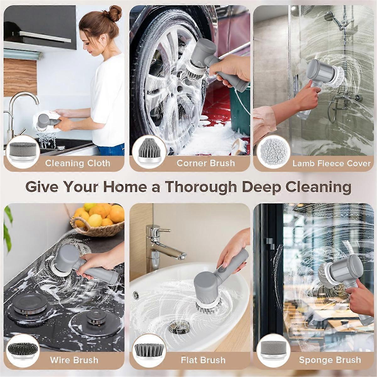 Electric Cleaning Brush with 6 Attachments, Rechargeable Scrubber