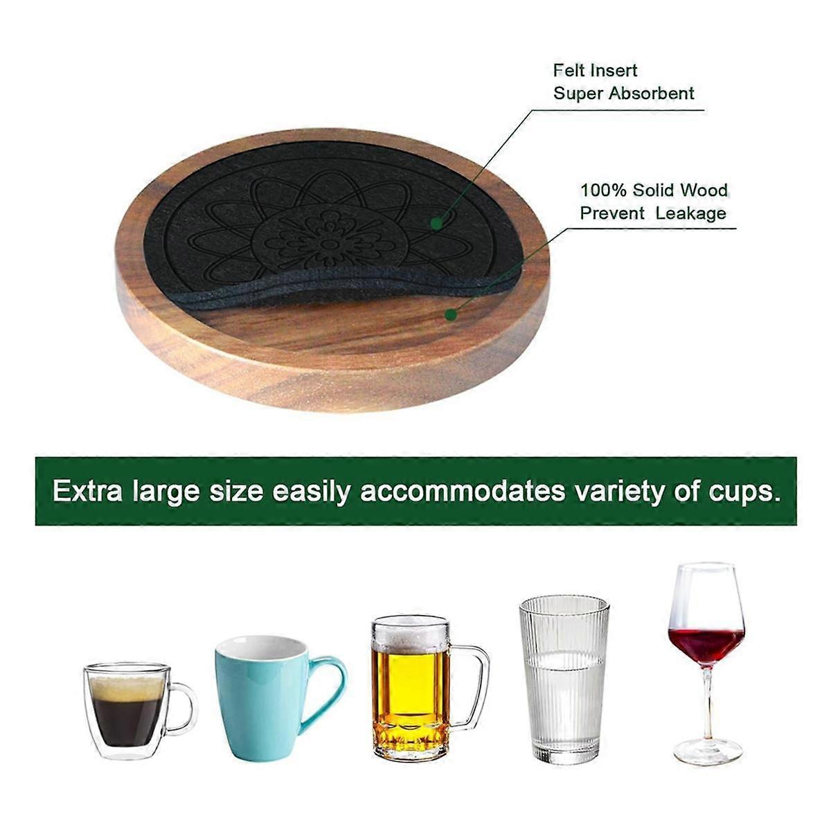 5pcs Wooden Absorbent Drink Coasters for Coffee Table