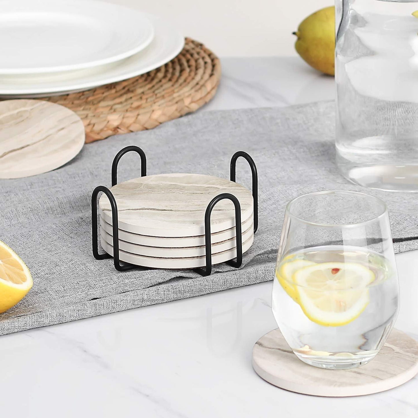 Marble Absorbent Drink Coasters Table Protection