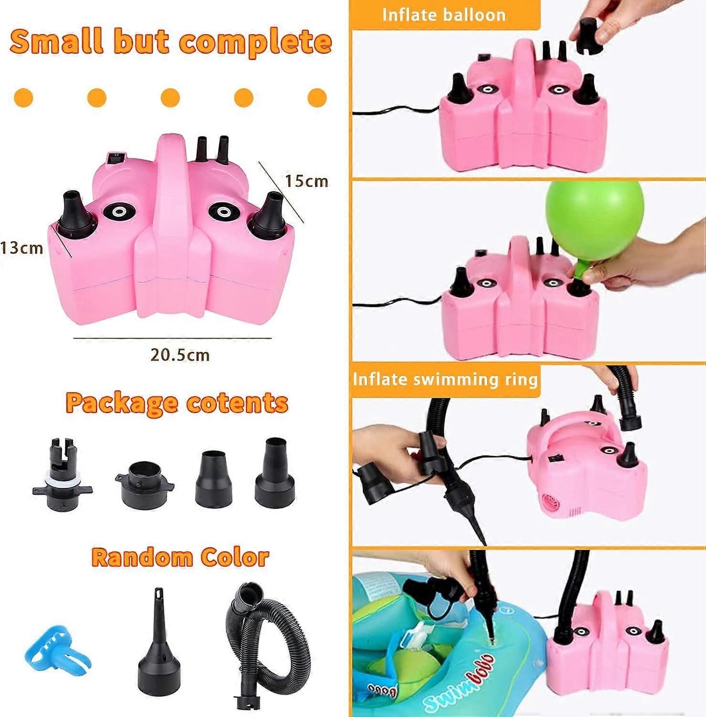 Electric Balloon Pump Double Nozzle Air Inflator for Balloons & Inflatable Beds