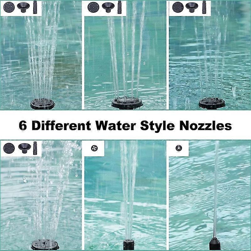 6.3in Solar Fountain Pump with 6 Nozzles for Bird Bath Garden