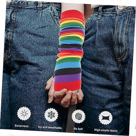 Rainbow Stripe Cooling Arm Sleeves UV Protection Sunblock Running