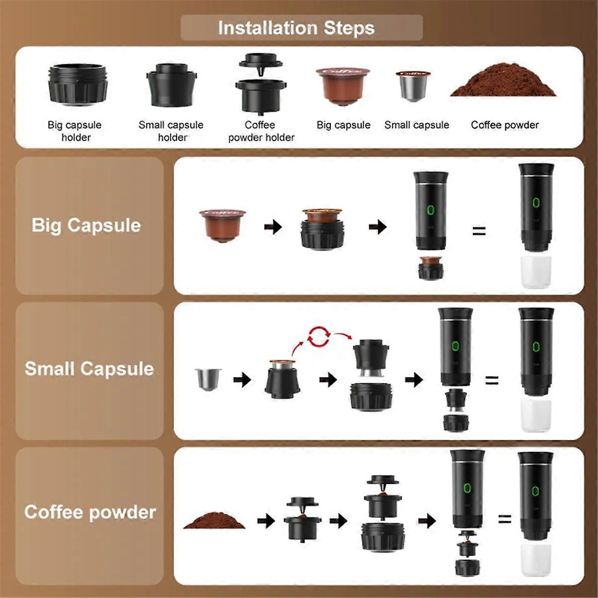 Wireless Portable Espresso Coffee Machine Capsule & Powder Travel Maker