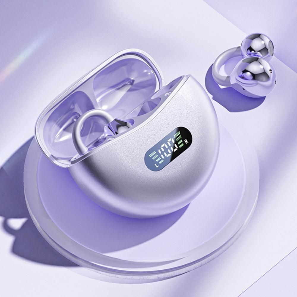 Wireless Bluetooth 5.4 Clip-on Earbuds Lightweight Open Ear Headphones for Glasses Wearers and Workout Purple