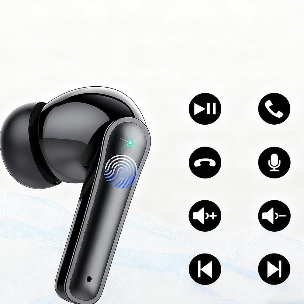 Wireless Bluetooth Noise-Cancelling In-Ear Earbuds with LED Display Black