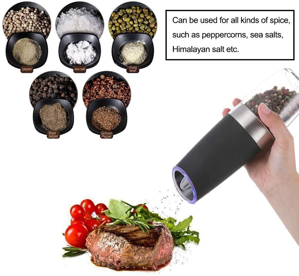 2PACK Gravity Electric Pepper and Salt Grinder Set Stainless Steel Black