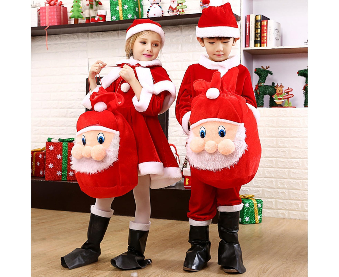 Xmas Candy Bag 3D Santa Velvet-Red