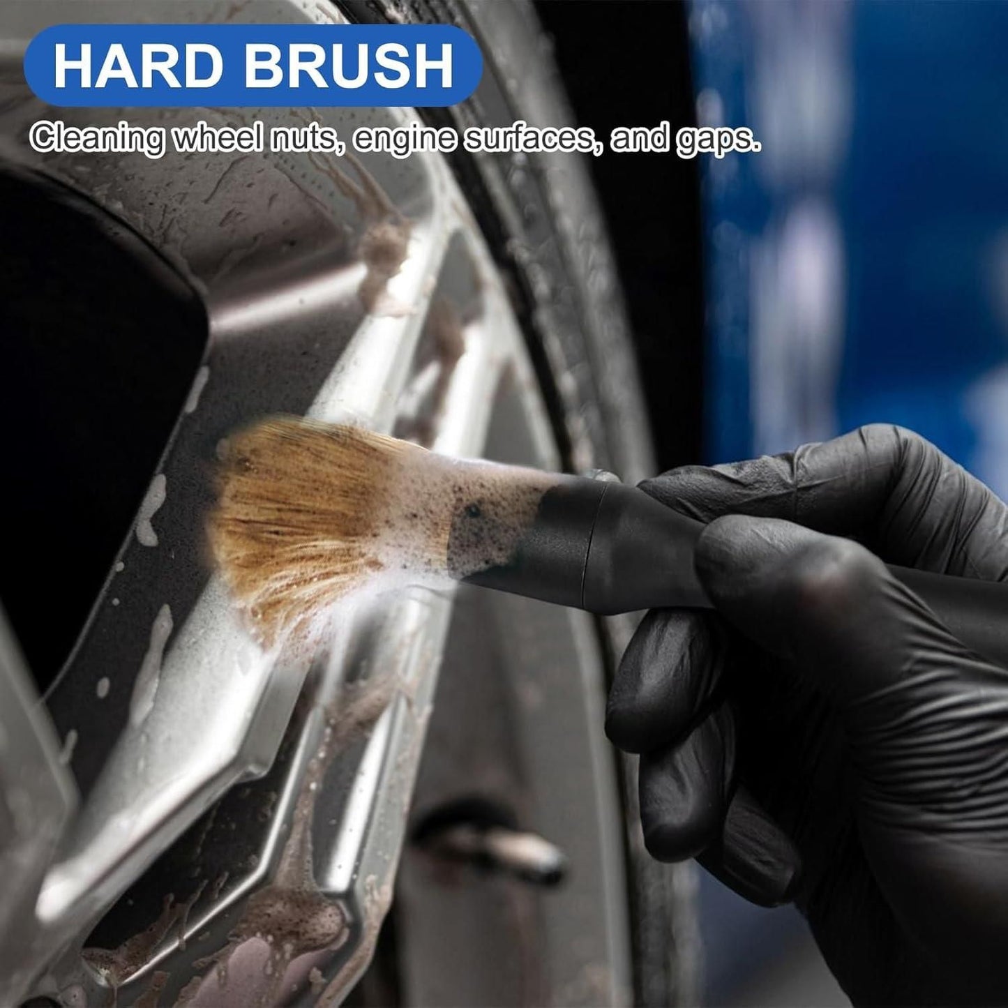 Car Cleaning Brush Set 3pc Soft Stiff Detail Brushes for Tyres Carpet Wheels