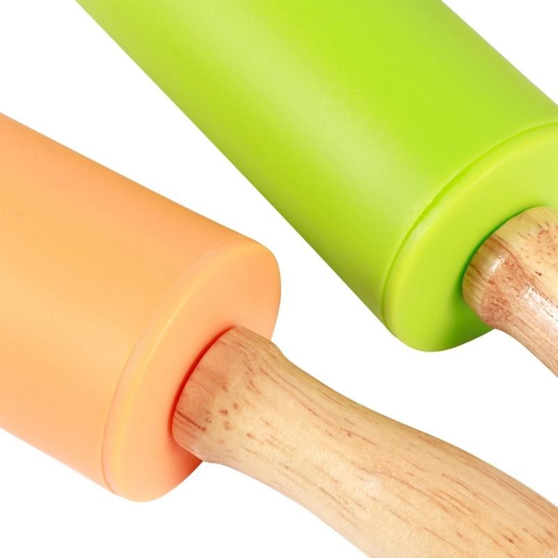 4PCS Mini Silicone Rolling Pin with Wooden Handle Non-Stick Dough Roller for Pizza Pastry