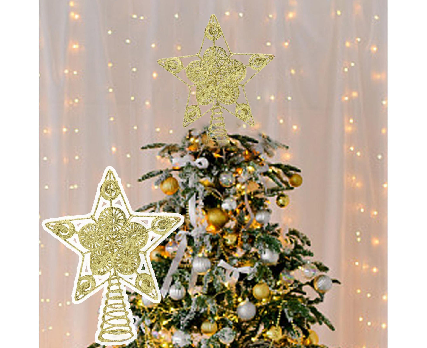 Xmas Glitter Five-pointed Star Tree Topper-Golden