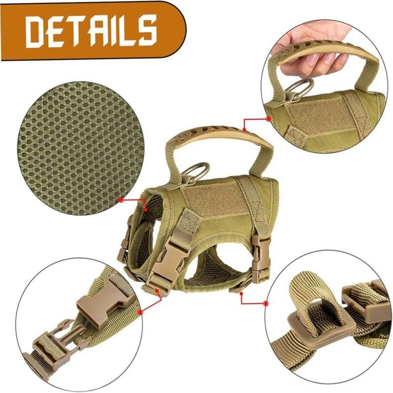 Escape Proof Cat Harness & Leash Set Adjustable Mesh Vest with Handle for Outdoor Walking - Army Green