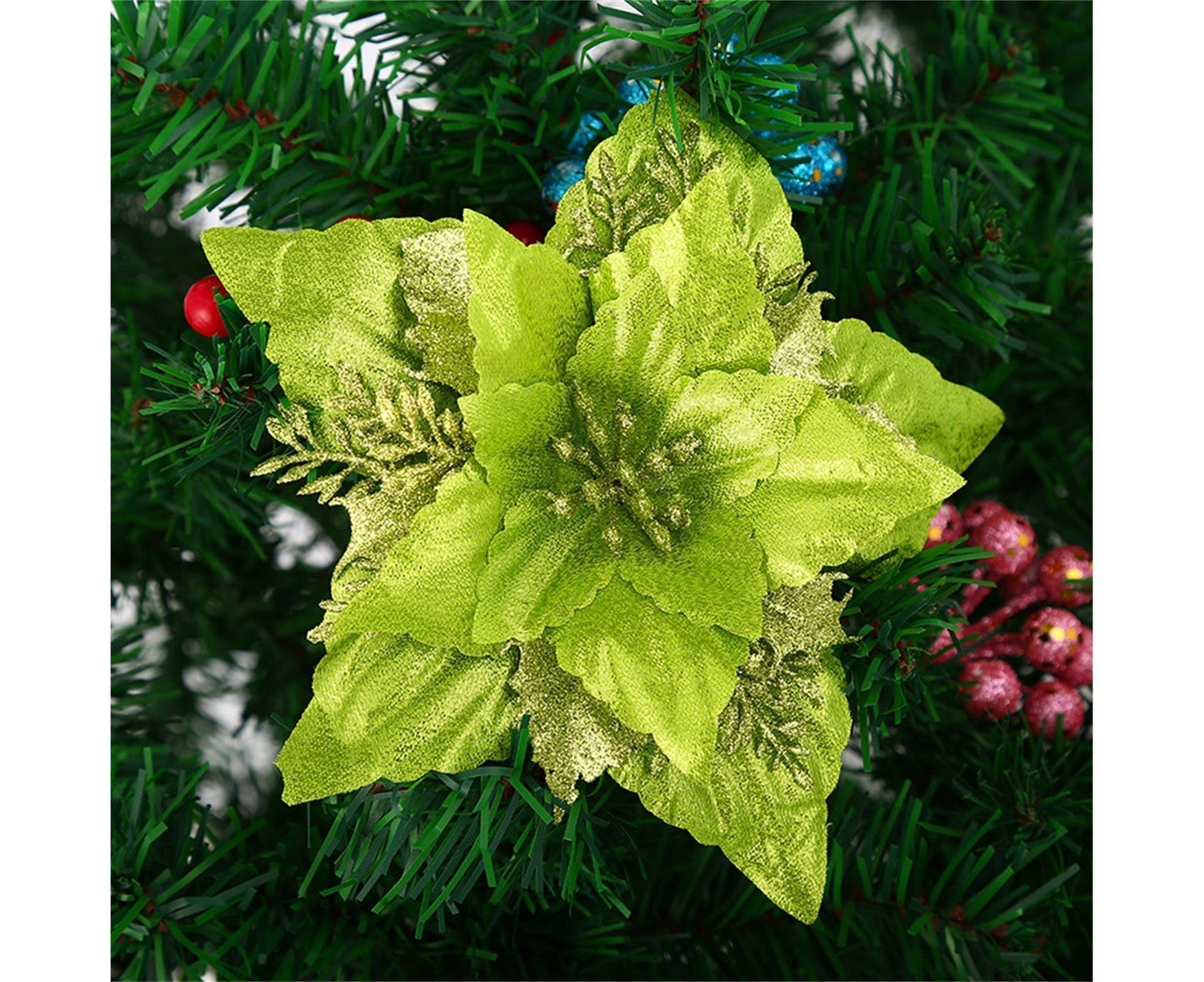 5Pcs Artificial Xmas Flower Leaves-Army Green