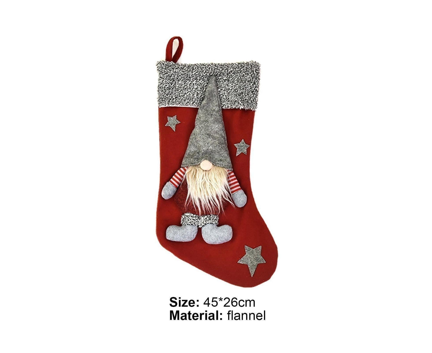 Doll Design Christmas Stocking with Lanyard Flannel New Year Candy Xmas Stocking Tree Decoration-Red