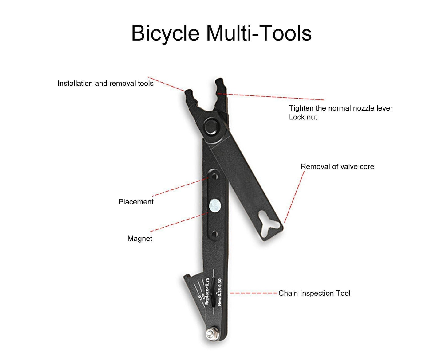 Chain Wear Detection Tool Ergonomic Design High Strength Bike Chain Buckle Removal Plier with Scale for Mountain Bike