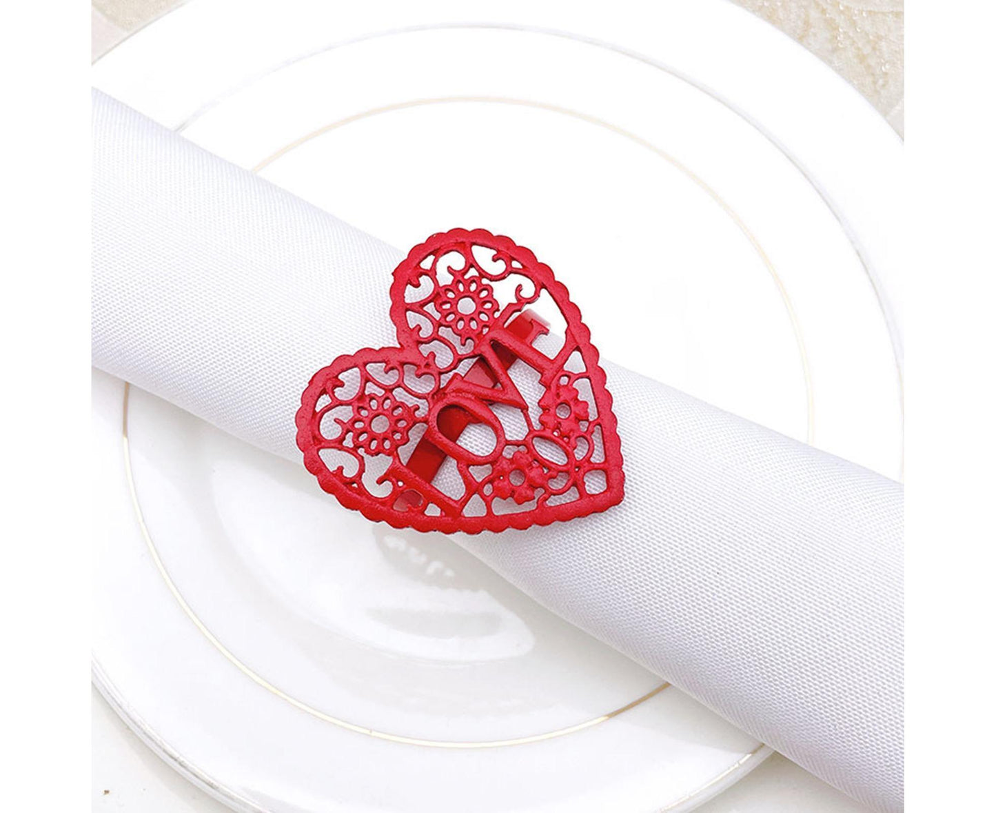 6Pcs Decorative Napkin Ring Effective Love Heart Shaped Metal Napkin Holder Desktop Decor-Red
