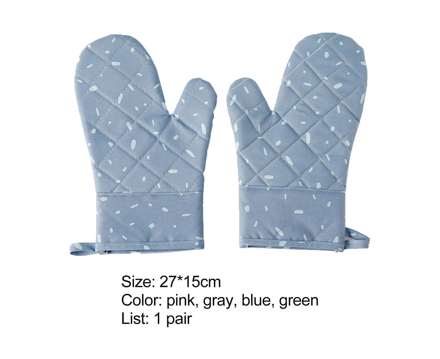 1 Pair Oven Gloves Anti-sbabies Heat Insulation Fabric Thicker Baking Mitts for Kitchen-Blue