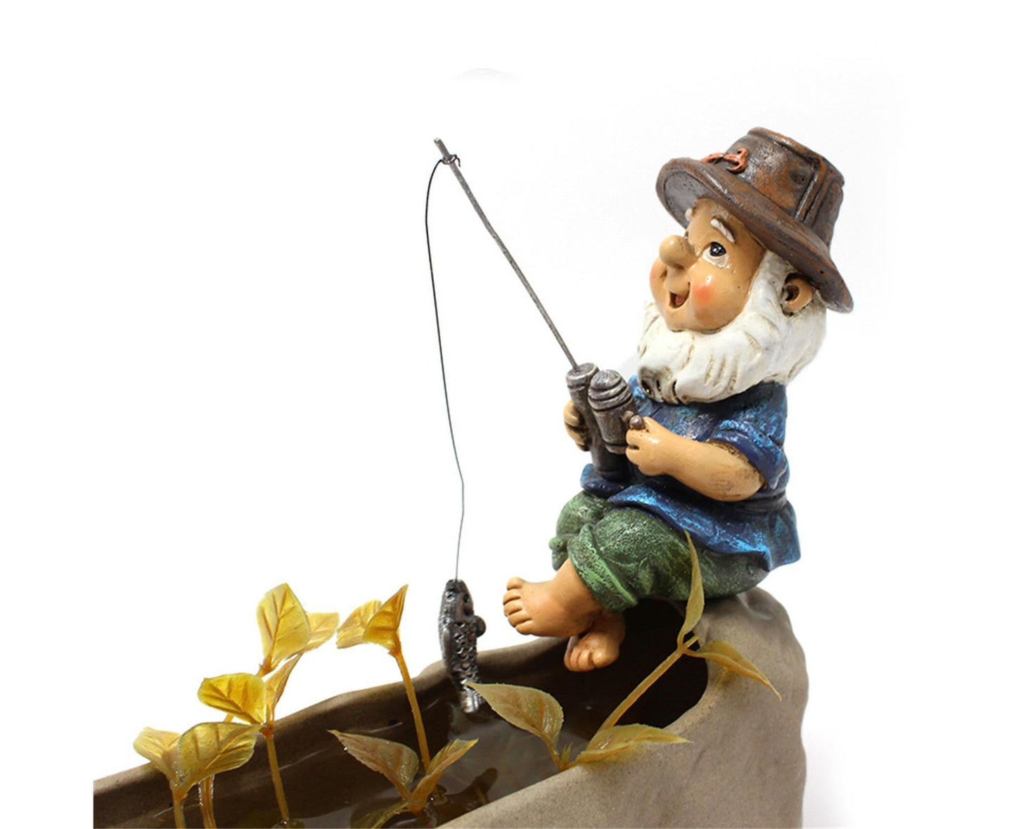 Lovely Fishing Man Shape Statue Decor Adorable Handmade Resin Statue Model for Garden-Fishing