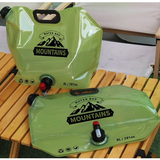 8L Large-Capacity Foldable Outdoor Water Bag,Built-in Faucet, Portable Camping and Travel Water Bag - Green