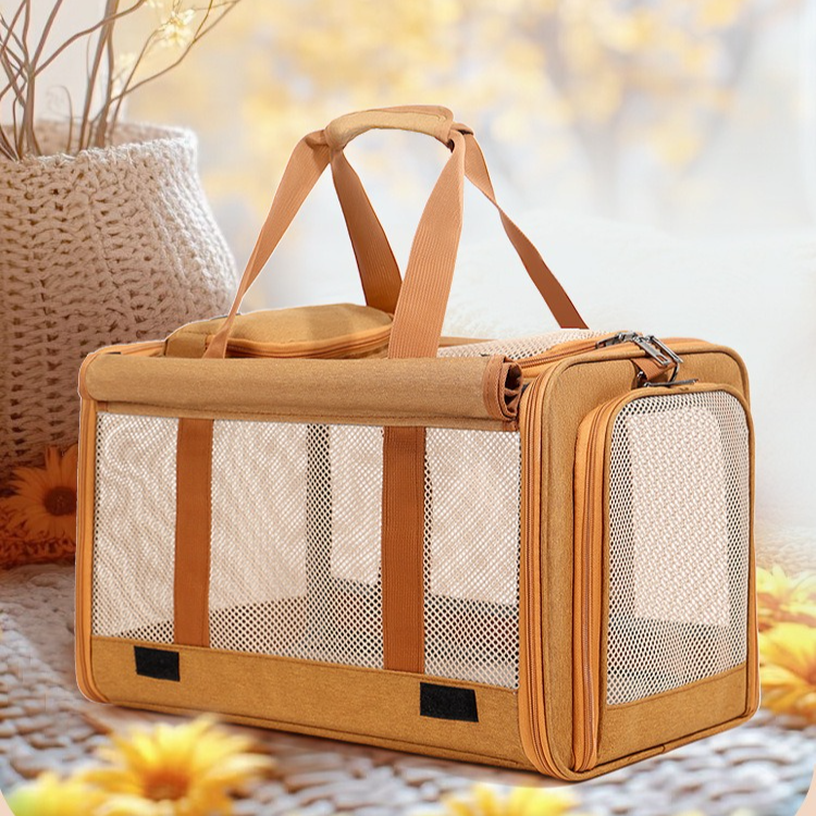 Multifunctional Pet Travel Bag: Large Capacity, Breathable, Portable, Handheld or Crossbody Pet Bag - Brown