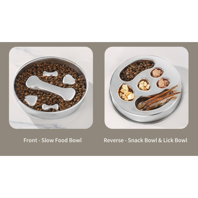 2-Piece Stainless Steel Slow Feeder Set for Pets, Reversible, for Cats and Dogs – Fishbone Design